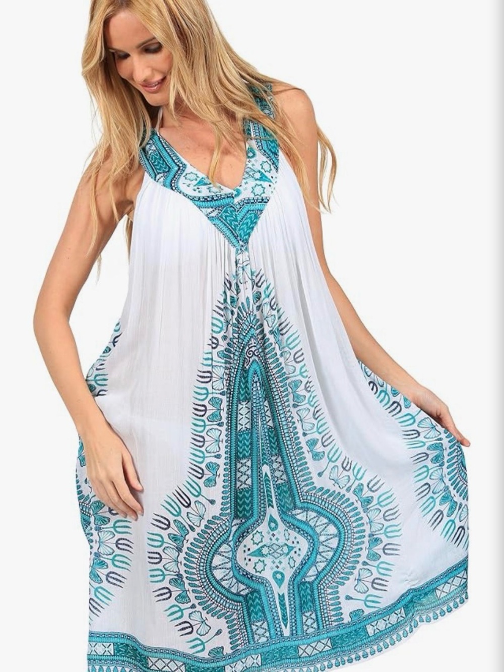 Ingear White & Teal V-Neck Printed Women’s Swim Coverup